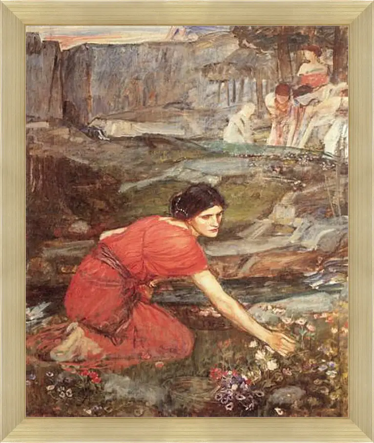 Картина в раме - Study for the Maidens Picking Flowers by a Stream. Джон Уотерхаус