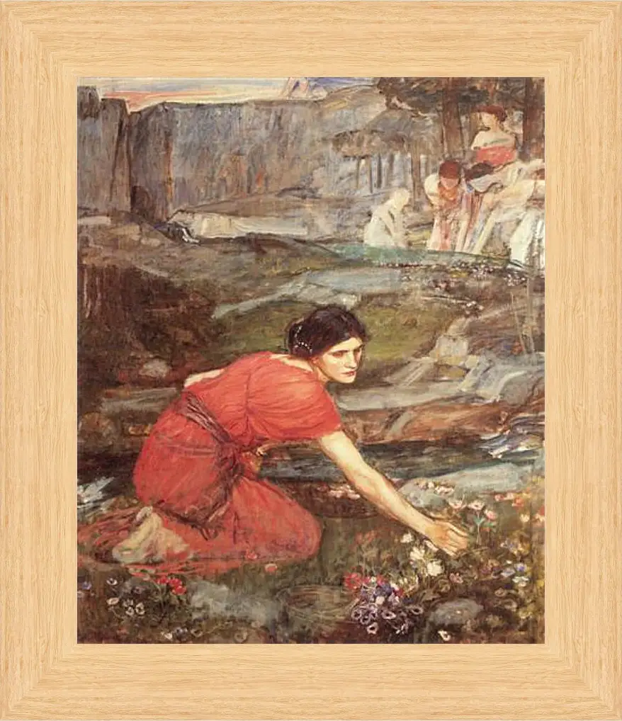 Картина в раме - Study for the Maidens Picking Flowers by a Stream. Джон Уотерхаус