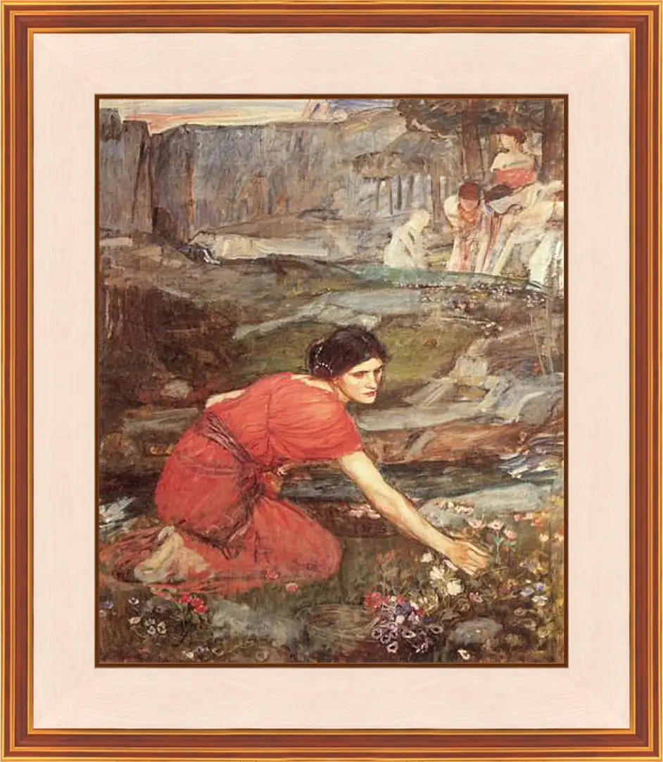 Картина в раме - Study for the Maidens Picking Flowers by a Stream. Джон Уотерхаус