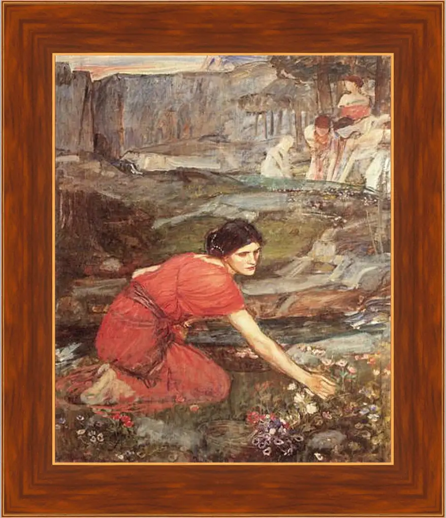 Картина в раме - Study for the Maidens Picking Flowers by a Stream. Джон Уотерхаус