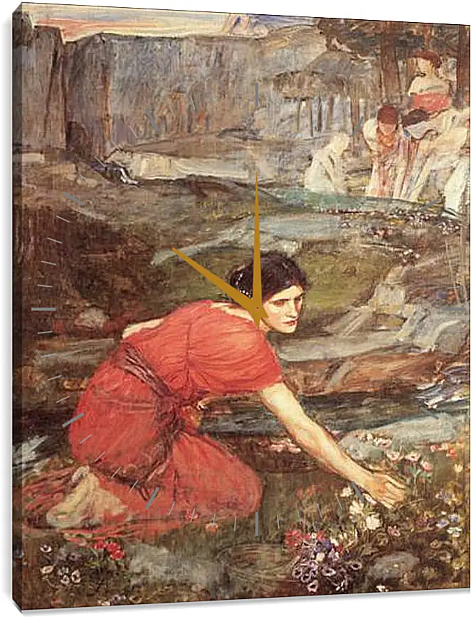 Часы картина - Study for the Maidens Picking Flowers by a Stream. Джон Уотерхаус
