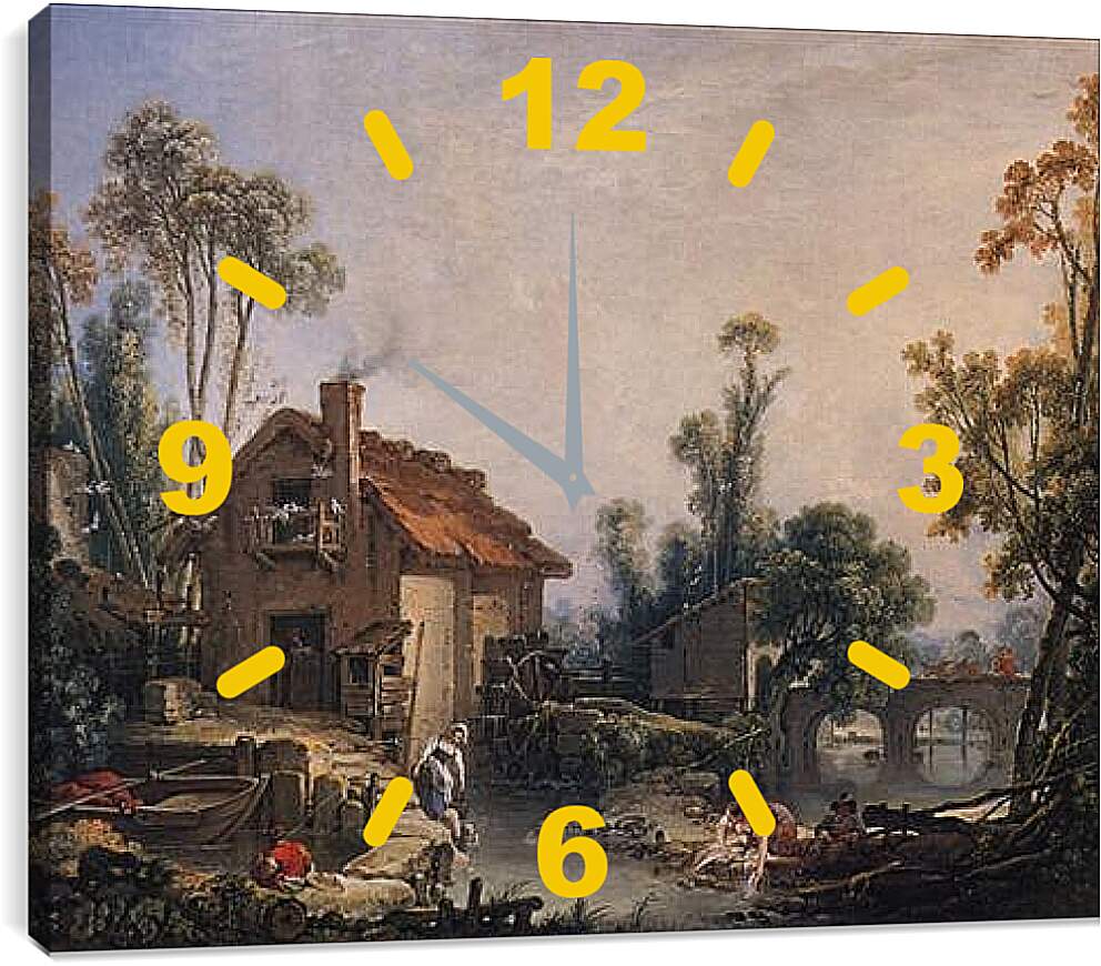 Часы картина - Landscape with Watermill. Франсуа Буше