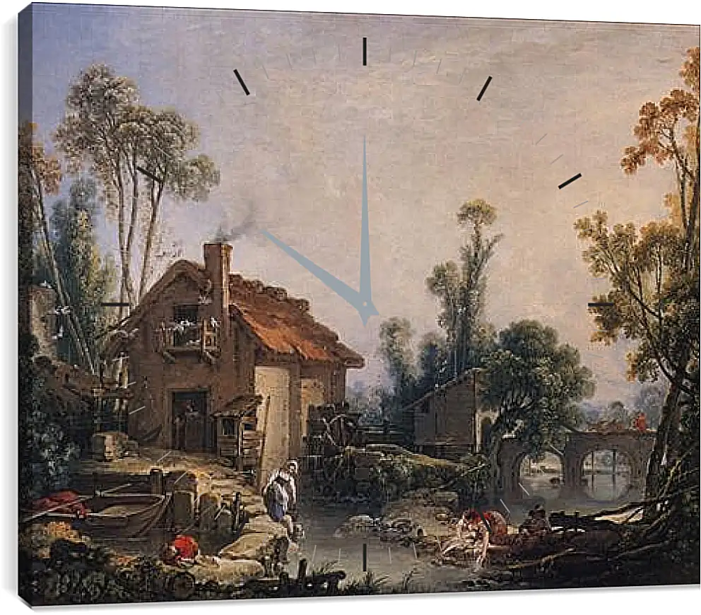 Часы картина - Landscape with Watermill. Франсуа Буше