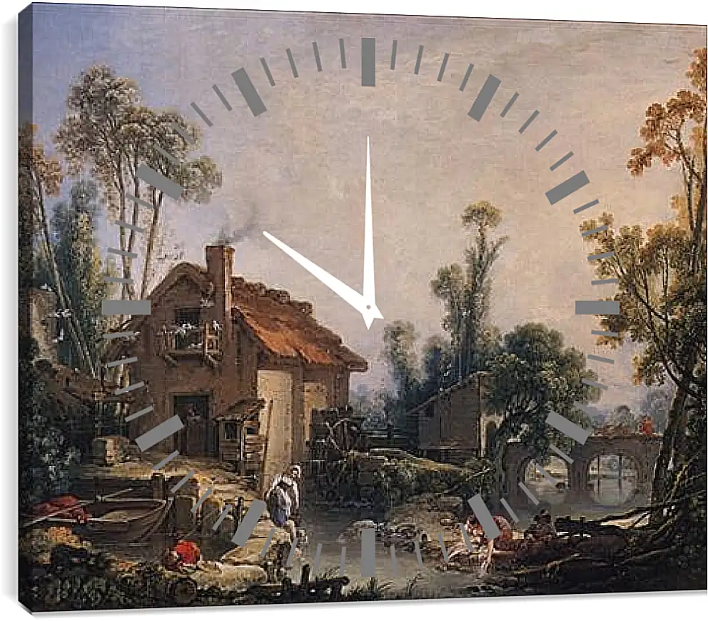 Часы картина - Landscape with Watermill. Франсуа Буше