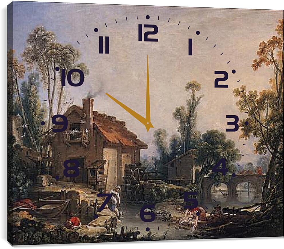 Часы картина - Landscape with Watermill. Франсуа Буше