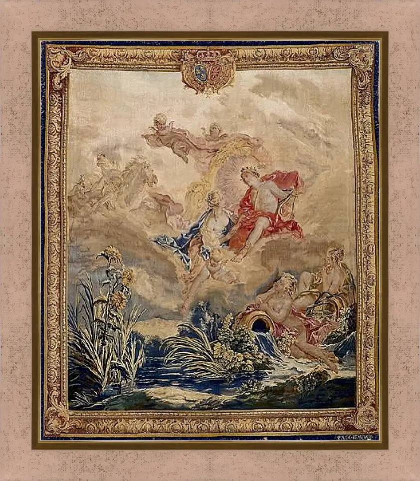 Картина в раме - Apollo and Clytie, tapestry by Beauvais Tapestry Manufactory designed by Francois Boucher. Франсуа Буше