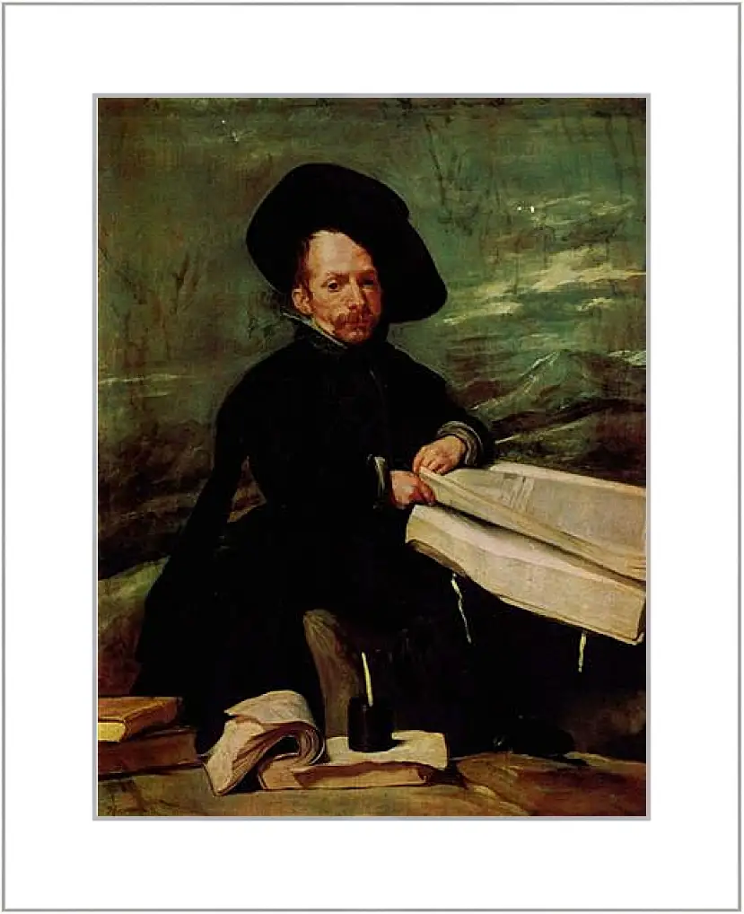 Картина в раме - A Dwarf Holding a Tome in His Lap. Диего Веласкес