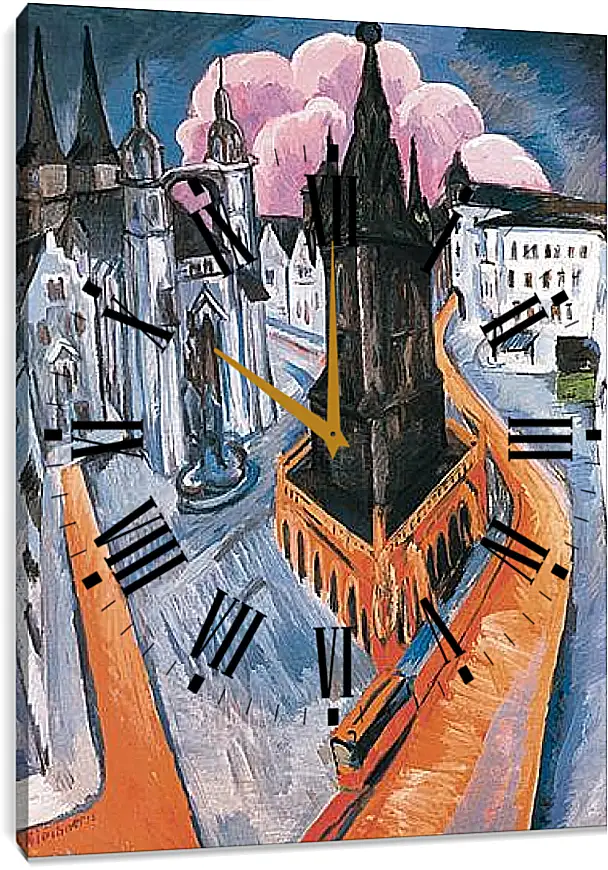 Часы картина - The Red Tower in Halle. Эрнст Людвиг Кирхнер