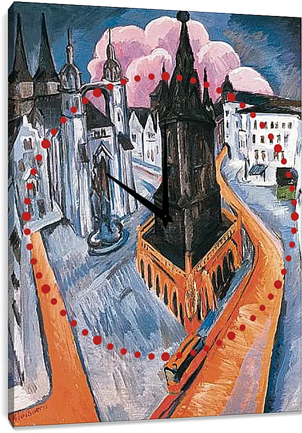 Часы картина - The Red Tower in Halle. Эрнст Людвиг Кирхнер