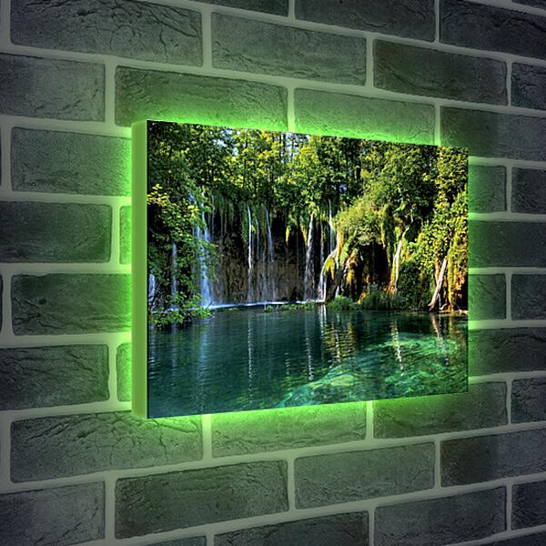 Лайтбокс световая панель - Водопады и зеленое озеро