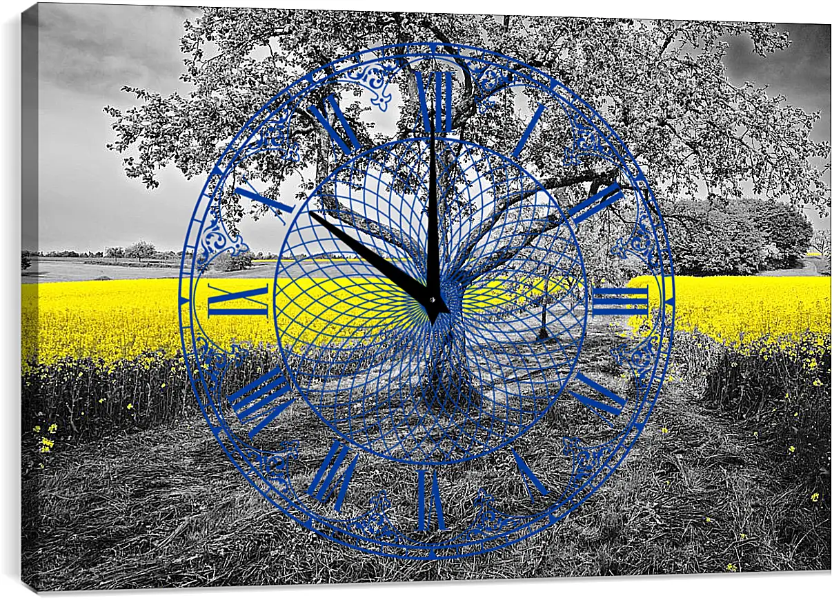 Часы картина - Поле жёлтых цветов