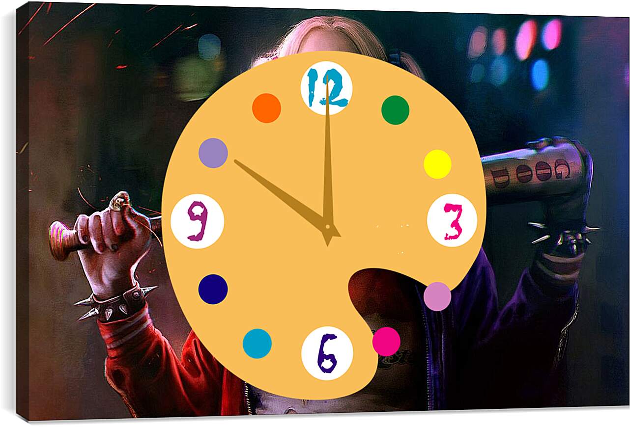 Часы картина - Харли Квинн (Harley Quinn) с битой