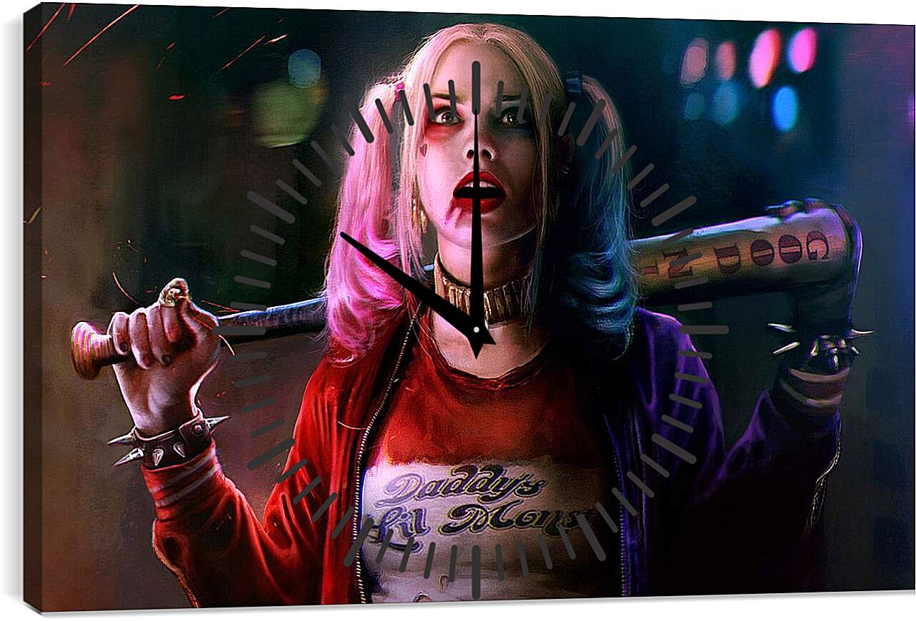 Часы картина - Харли Квинн (Harley Quinn) с битой