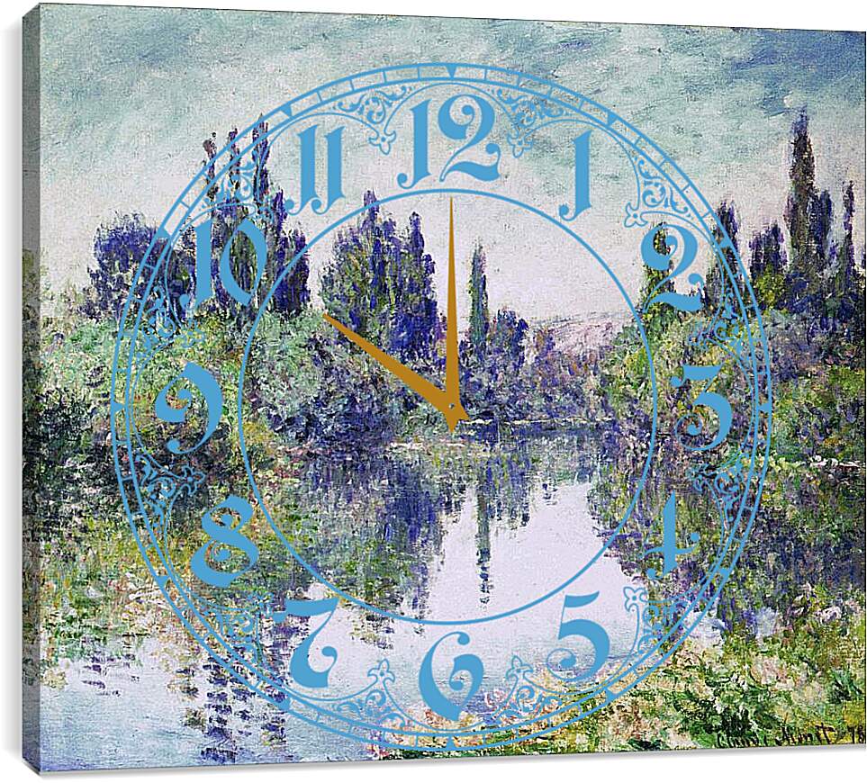 Часы картина - Утро на Сене близ Ветёя 1878г. Клод Моне