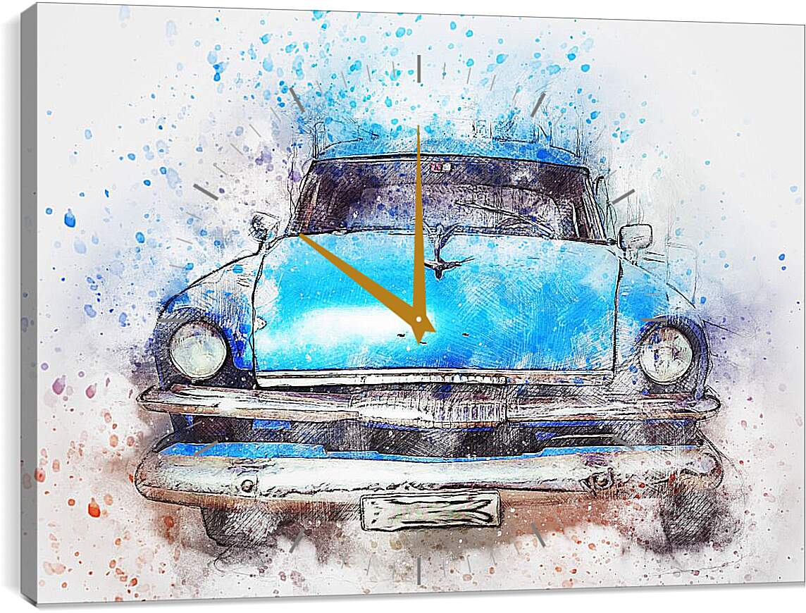 Часы картина - Синий ретро кар