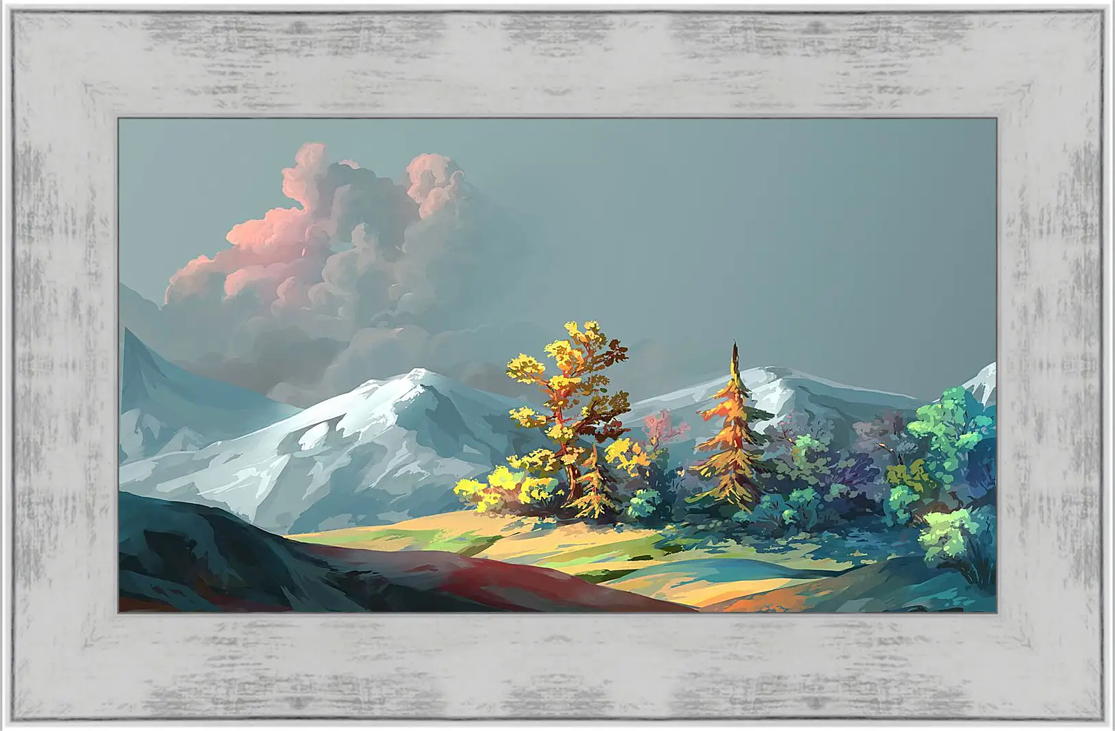 Картина в раме - Извержение вулкана