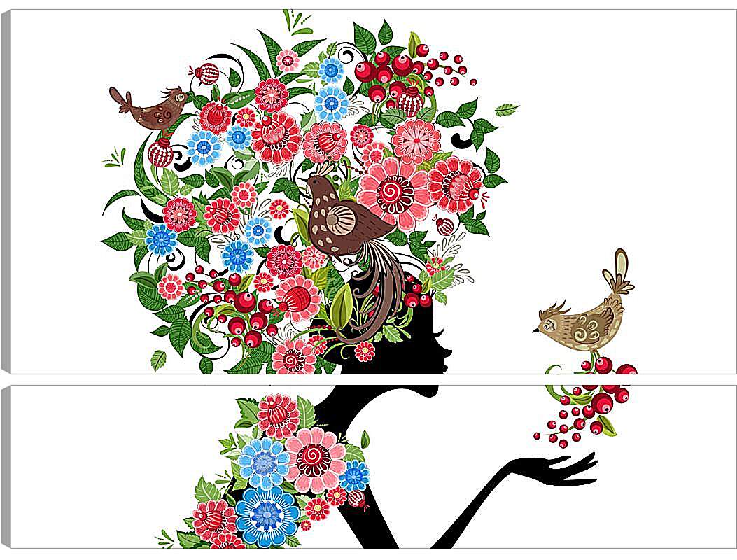 Модульная картина - Девушка и цветы