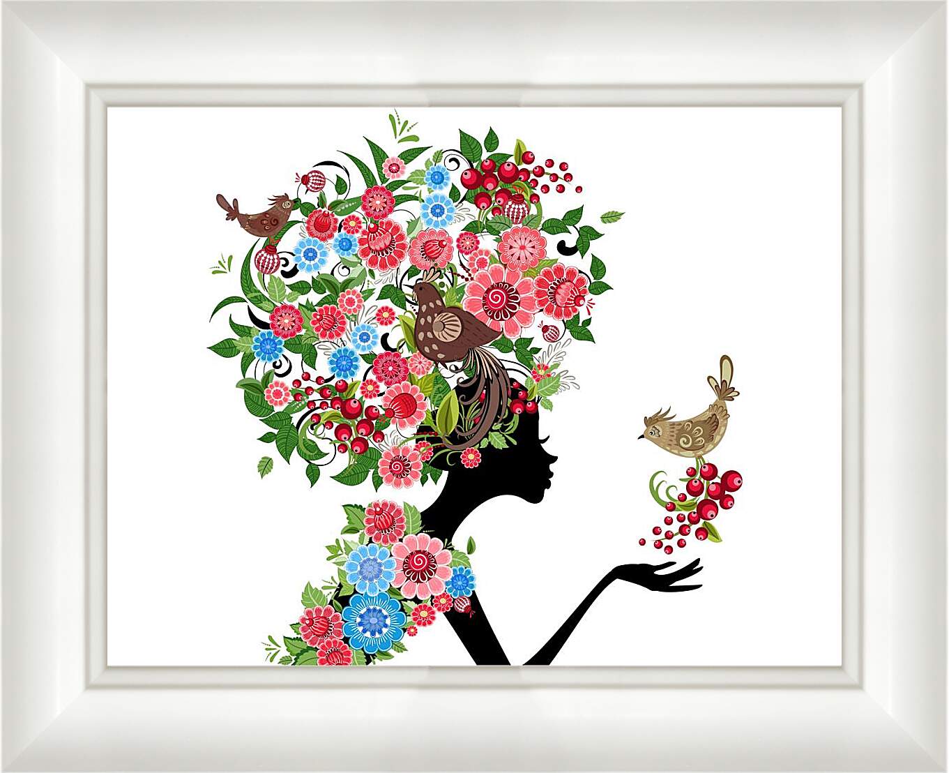Картина в раме - Девушка и цветы