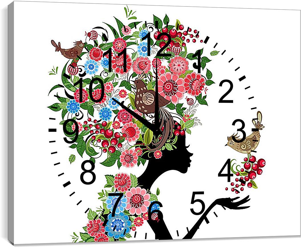 Часы картина - Девушка и цветы