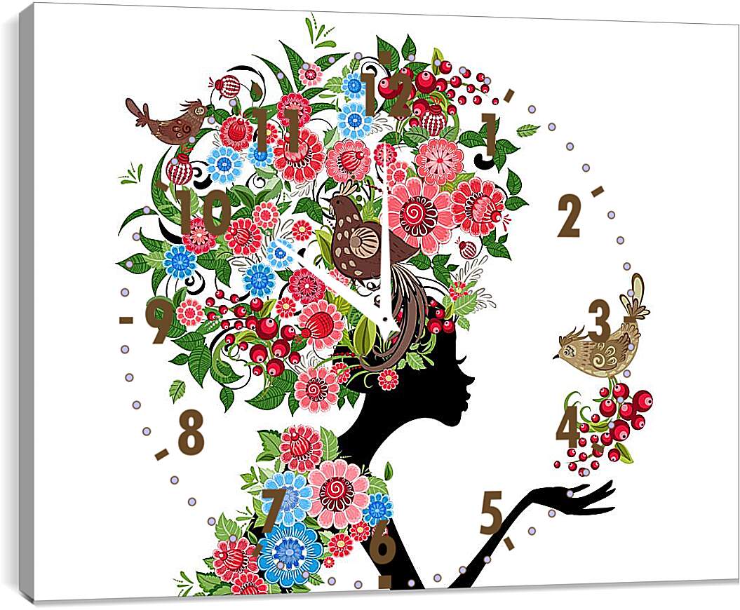 Часы картина - Девушка и цветы