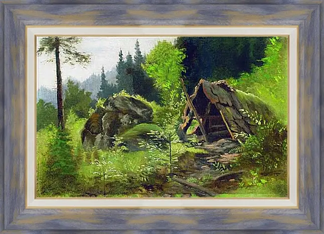 Картина в раме - Шалаш в лесу. Мещерский Арсений