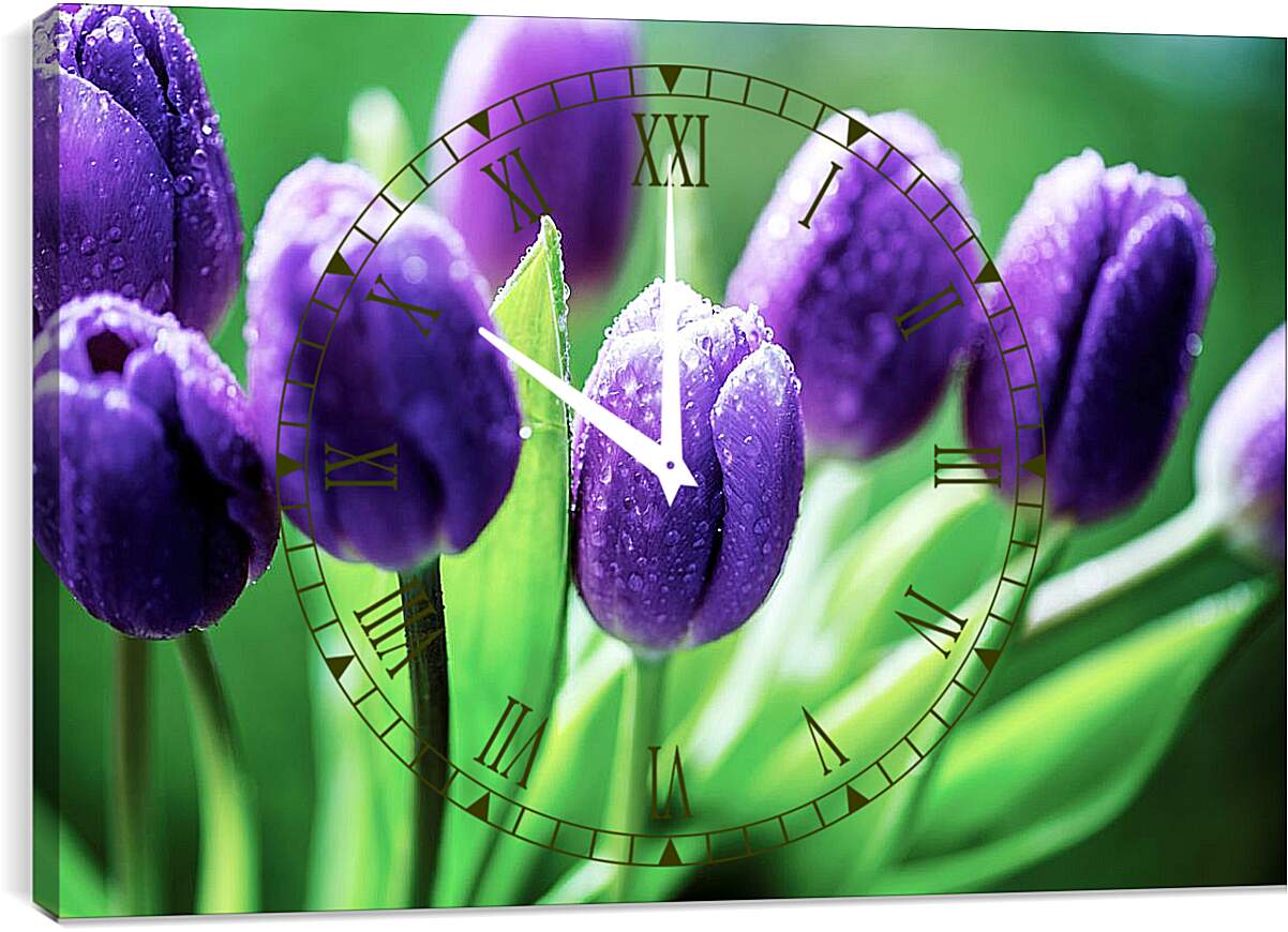 Часы картина - Фиолетовые тюльпаны