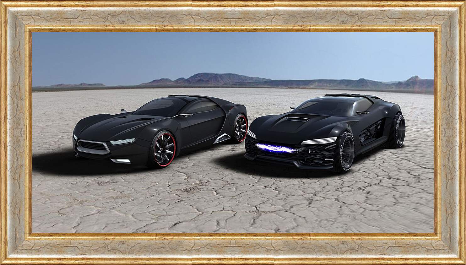 Картина в раме - Машины в пустыне