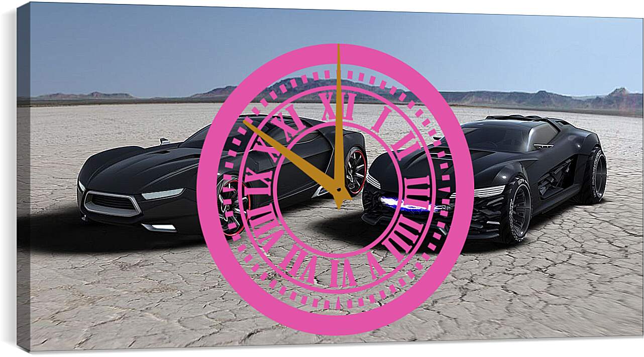 Часы картина - Машины в пустыне