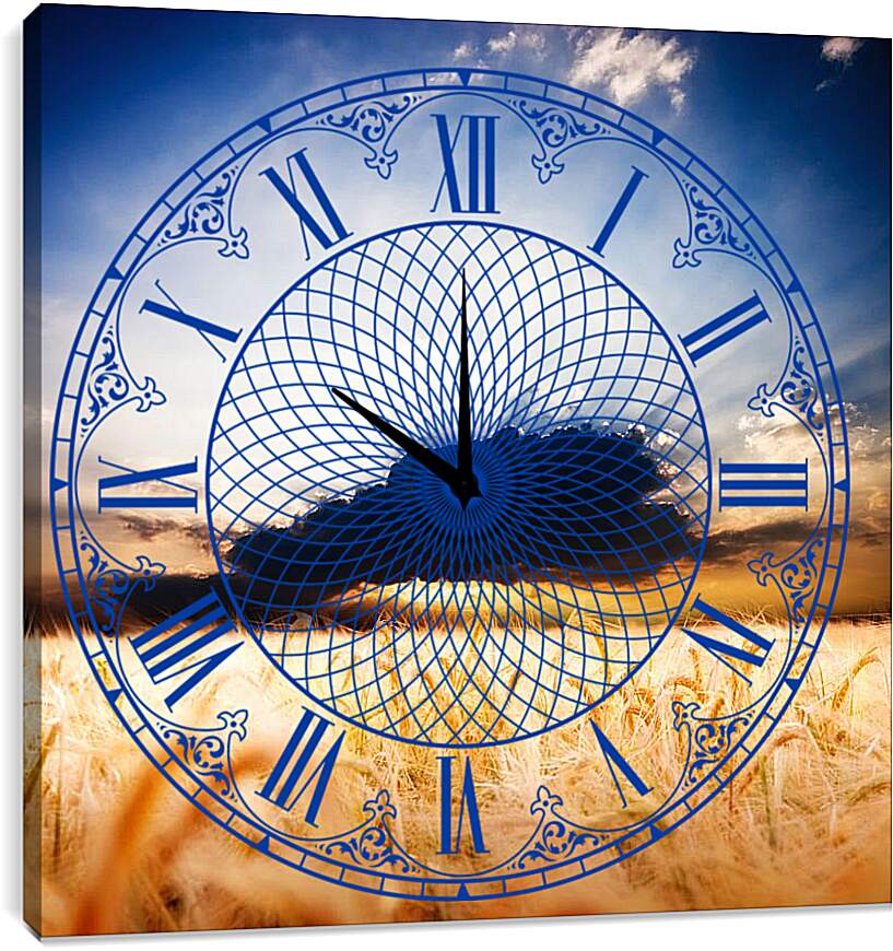 Часы картина - Пшеничное поле и грозовое облако