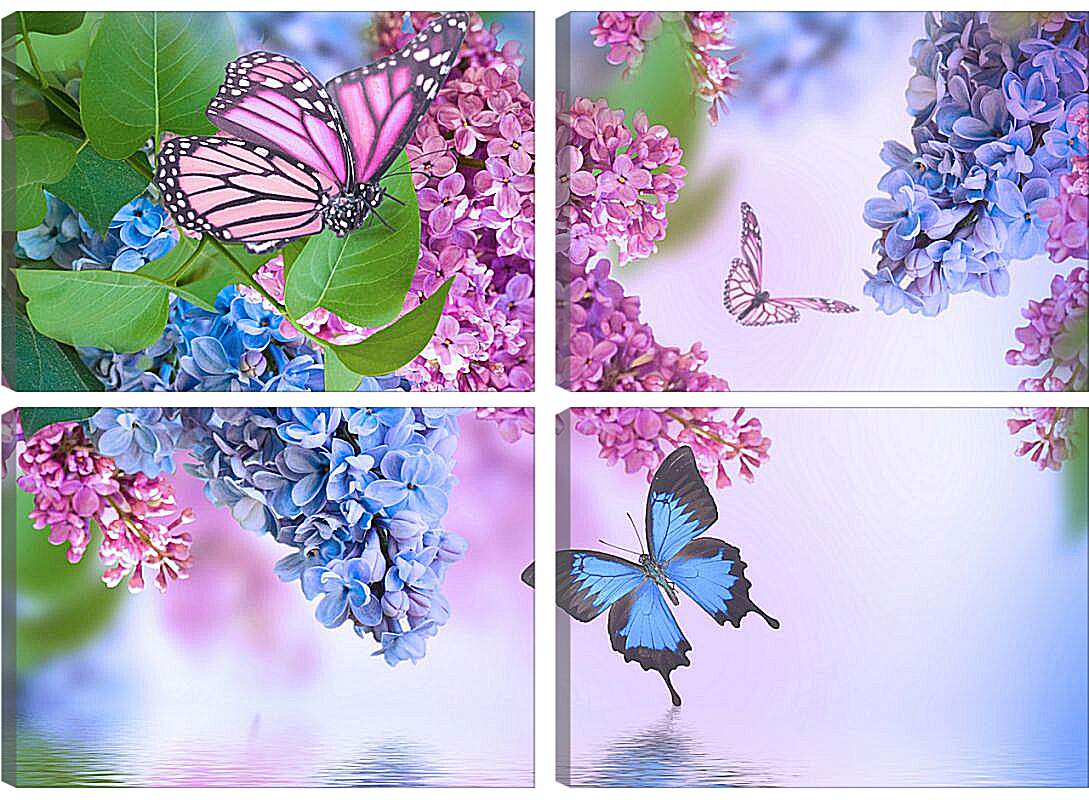 Модульная картина - Сирень и бабочки