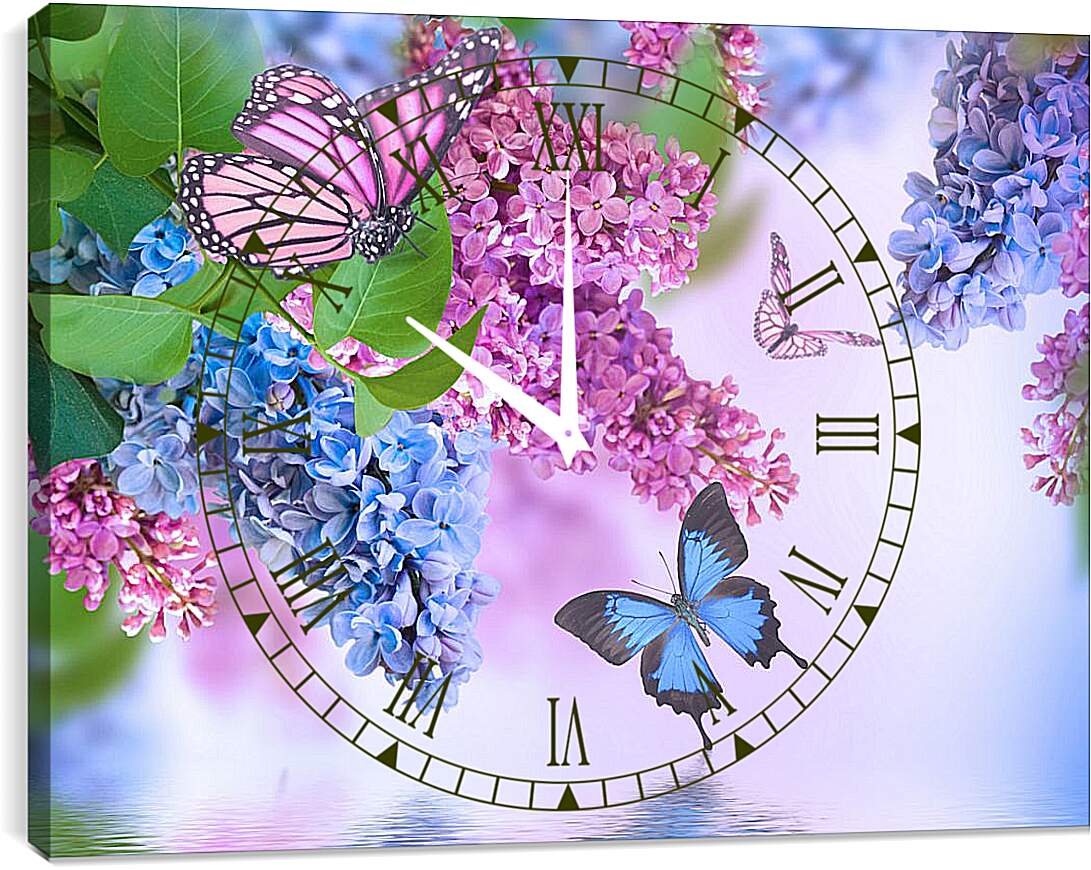 Часы картина - Сирень и бабочки