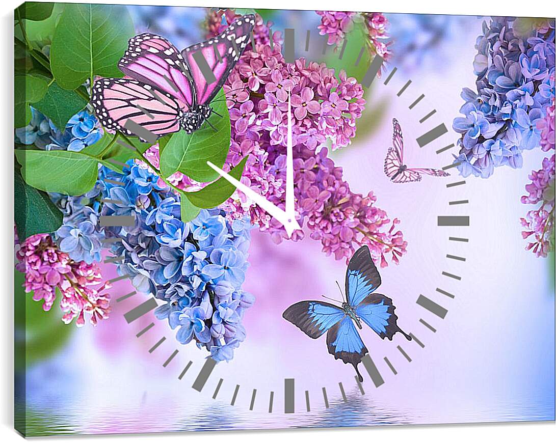 Часы картина - Сирень и бабочки