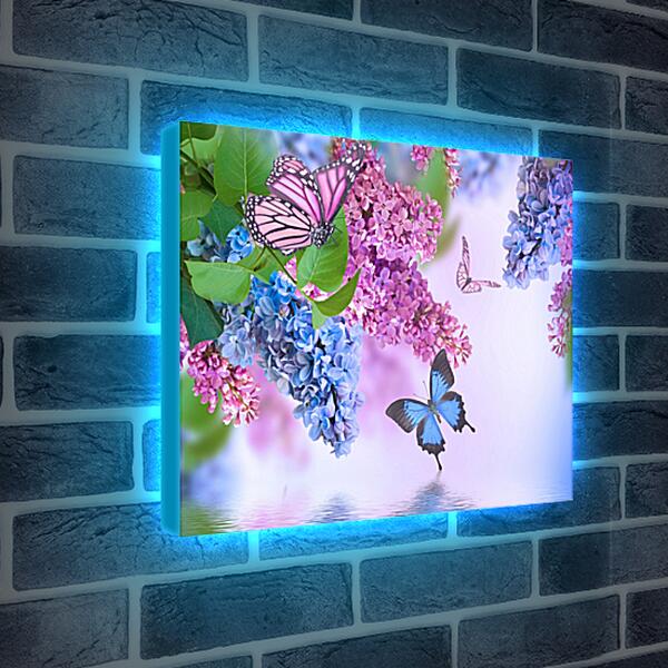 Лайтбокс световая панель - Сирень и бабочки