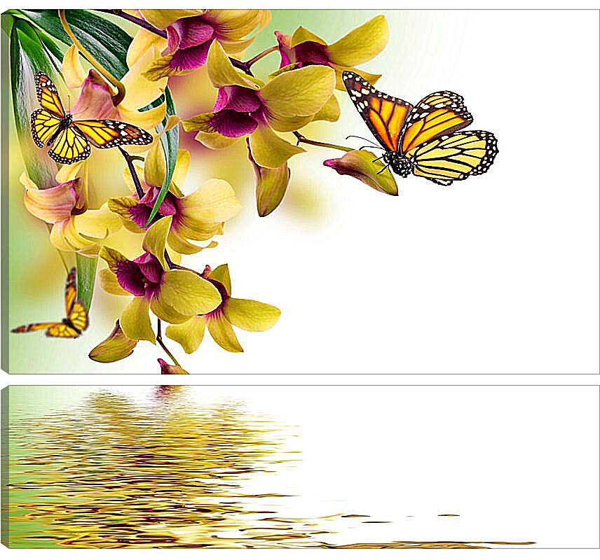 Модульная картина - Желтые орхидеи и бабочки
