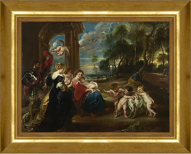 Картина в раме - The Holy Family with Saints in a Landscape. Питер Пауль Рубенс