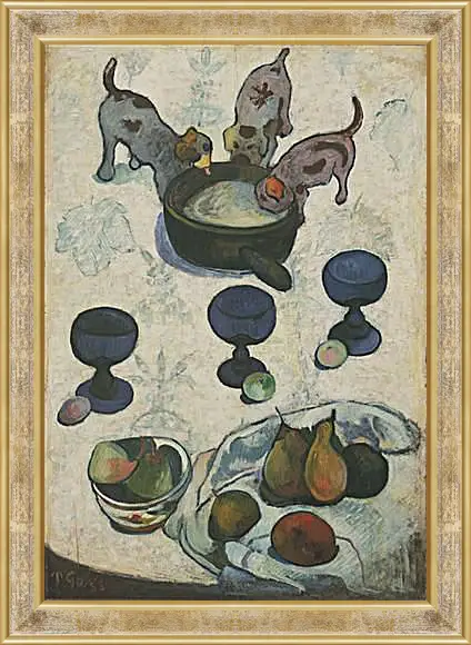 Картина в раме - Still Life with Three Puppies. Поль Гоген