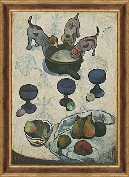 Картина в раме - Still Life with Three Puppies. Поль Гоген