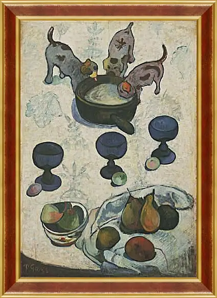 Картина в раме - Still Life with Three Puppies. Поль Гоген