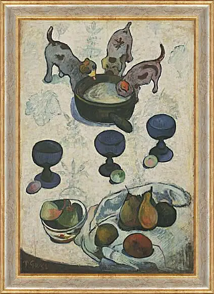 Картина в раме - Still Life with Three Puppies. Поль Гоген