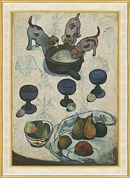 Картина в раме - Still Life with Three Puppies. Поль Гоген