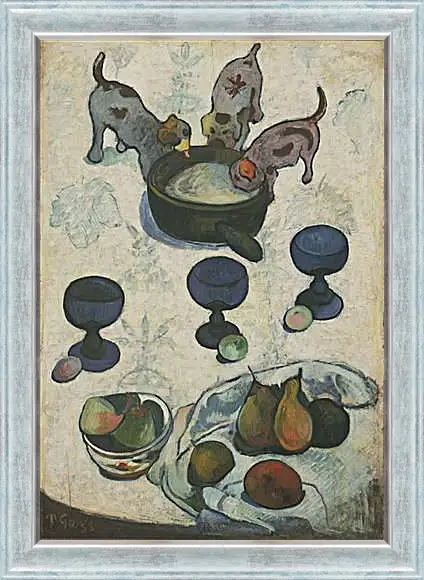 Картина в раме - Still Life with Three Puppies. Поль Гоген