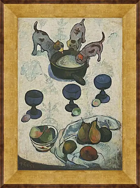 Картина в раме - Still Life with Three Puppies. Поль Гоген