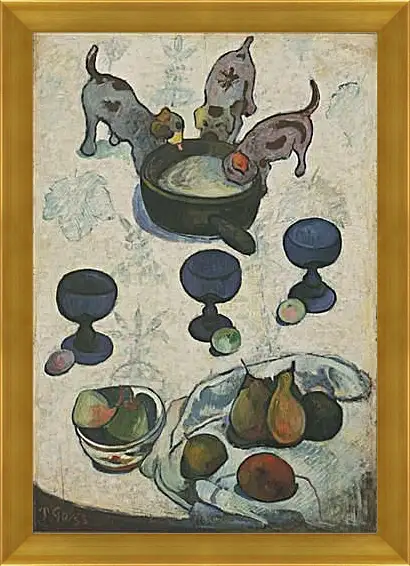 Картина в раме - Still Life with Three Puppies. Поль Гоген