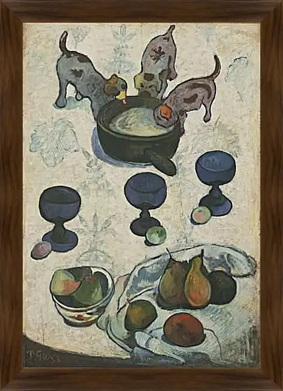 Картина в раме - Still Life with Three Puppies. Поль Гоген