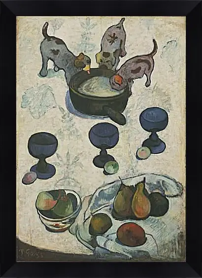 Картина в раме - Still Life with Three Puppies. Поль Гоген