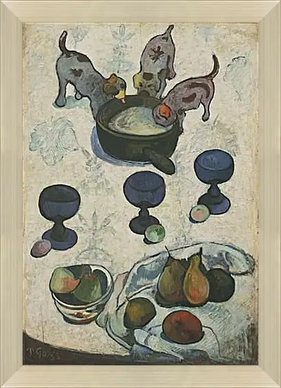 Картина в раме - Still Life with Three Puppies. Поль Гоген