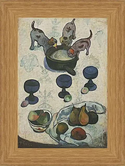 Картина в раме - Still Life with Three Puppies. Поль Гоген