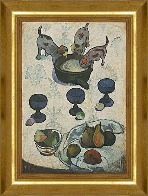 Картина в раме - Still Life with Three Puppies. Поль Гоген