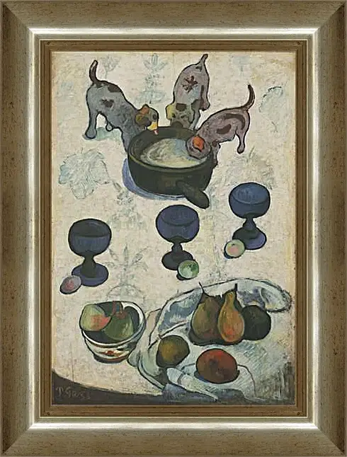 Картина в раме - Still Life with Three Puppies. Поль Гоген