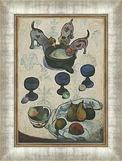 Картина в раме - Still Life with Three Puppies. Поль Гоген